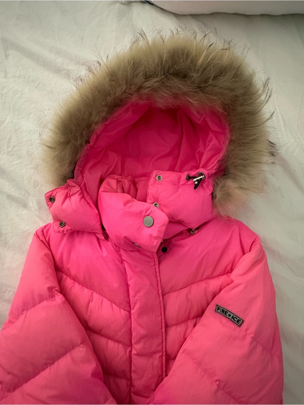 Bogner Fire + Ice Pink Down Ski Jacket Real Fur Trim US 10 barbie pink women’s